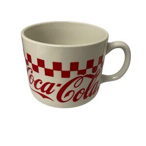 Vintage Coca-Cola Checkerboard Ceramic‎ Mug 3" Tall White & Red